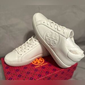 Authentic TORY BURCH All White Leigh T-Logo Sneakers 7.5